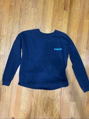 Kiss Navy Crewneck Sweatshirt with Teal Logo